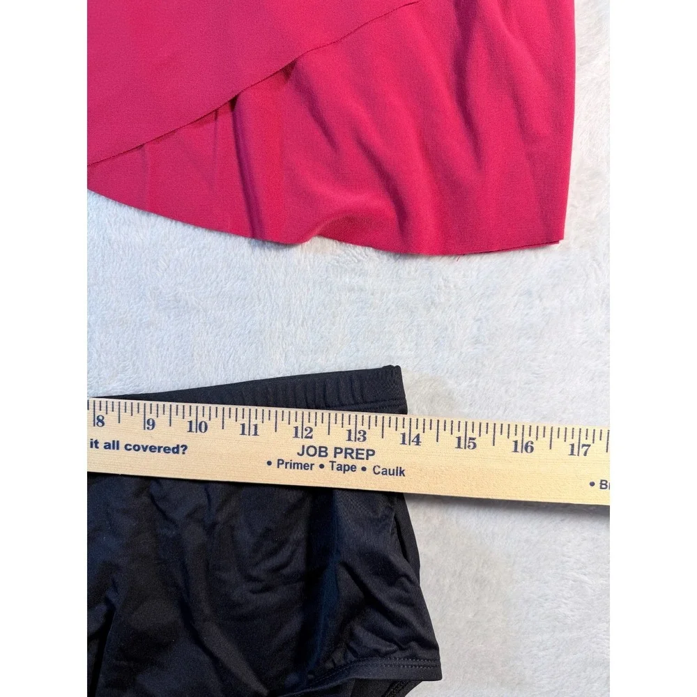 Miraclesuit Tankini Top Dazzle Red & Black High Waist Bottom Set Women's Size 14